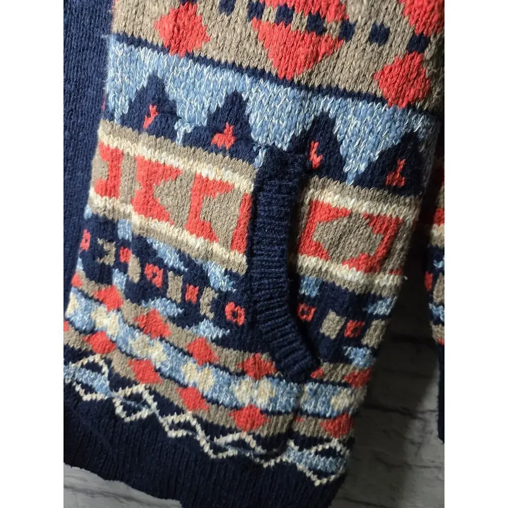 L.L.BEAN women's cotton fair isle western Aztec print knit cardigan MP.